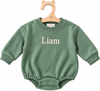 Embroidered name baby bubble romper, view 4