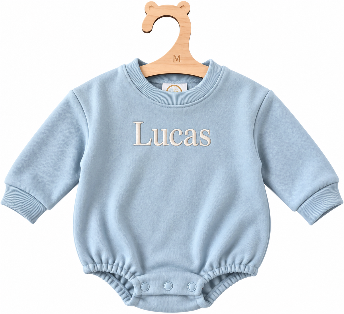 Embroidered name baby bubble romper, view 3
