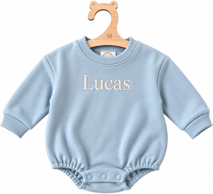 Embroidered name baby bubble romper, view 3