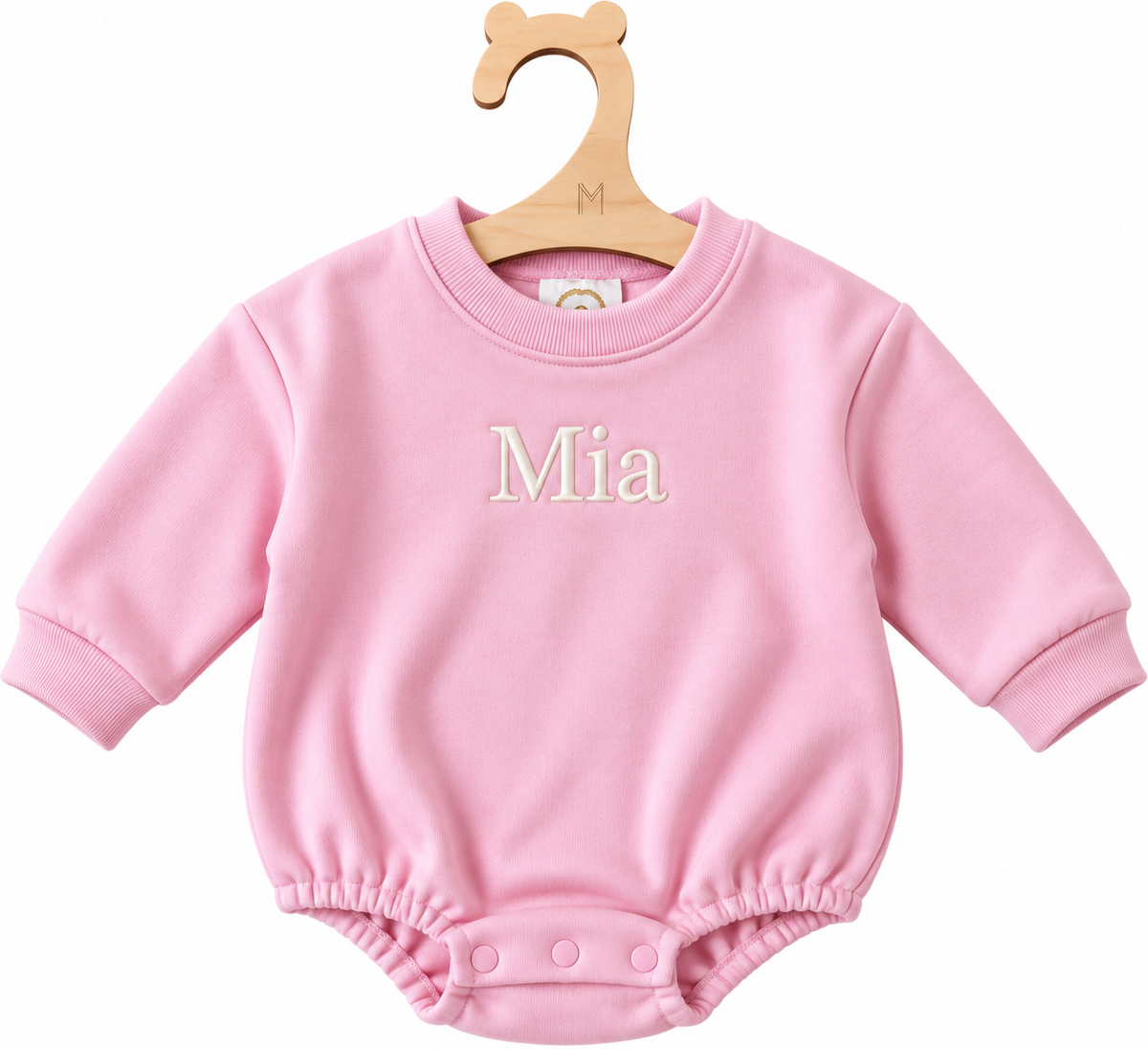 Embroidered name baby bubble romper, view 2