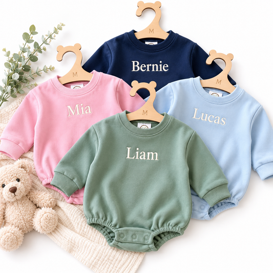 Embroidered name baby bubble romper
