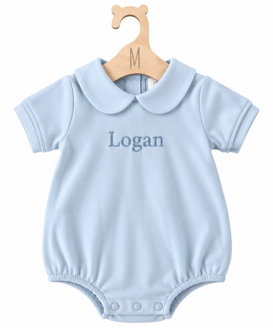 Personalized Peter Pan collar baby bubble romper