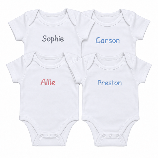 Personalized embroidered baby onesie with name