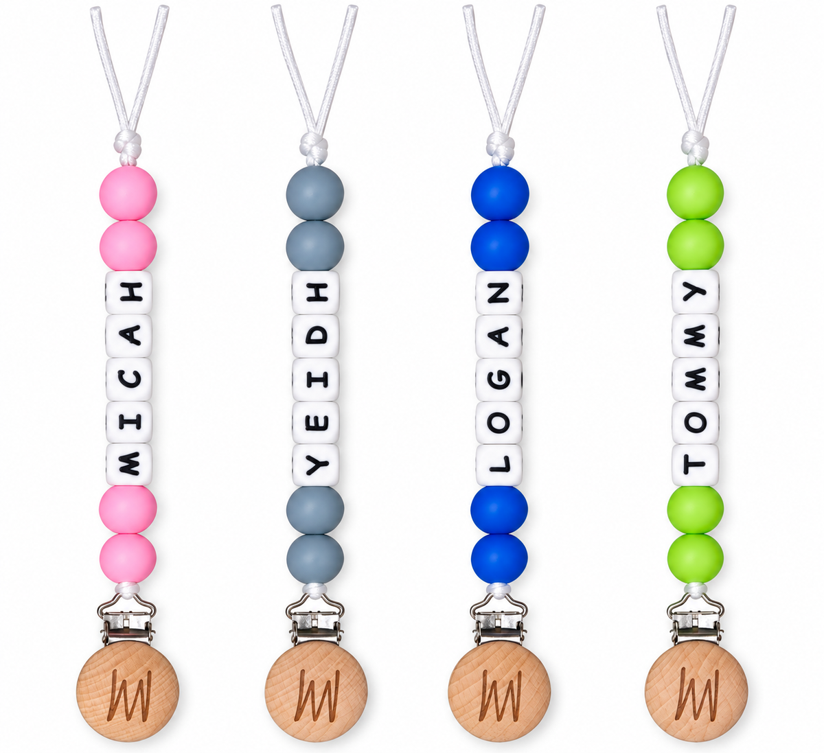 Shortie personalized silicone pacifier clip with baby name