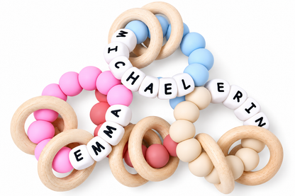 Personalized silicone teething ring with baby name