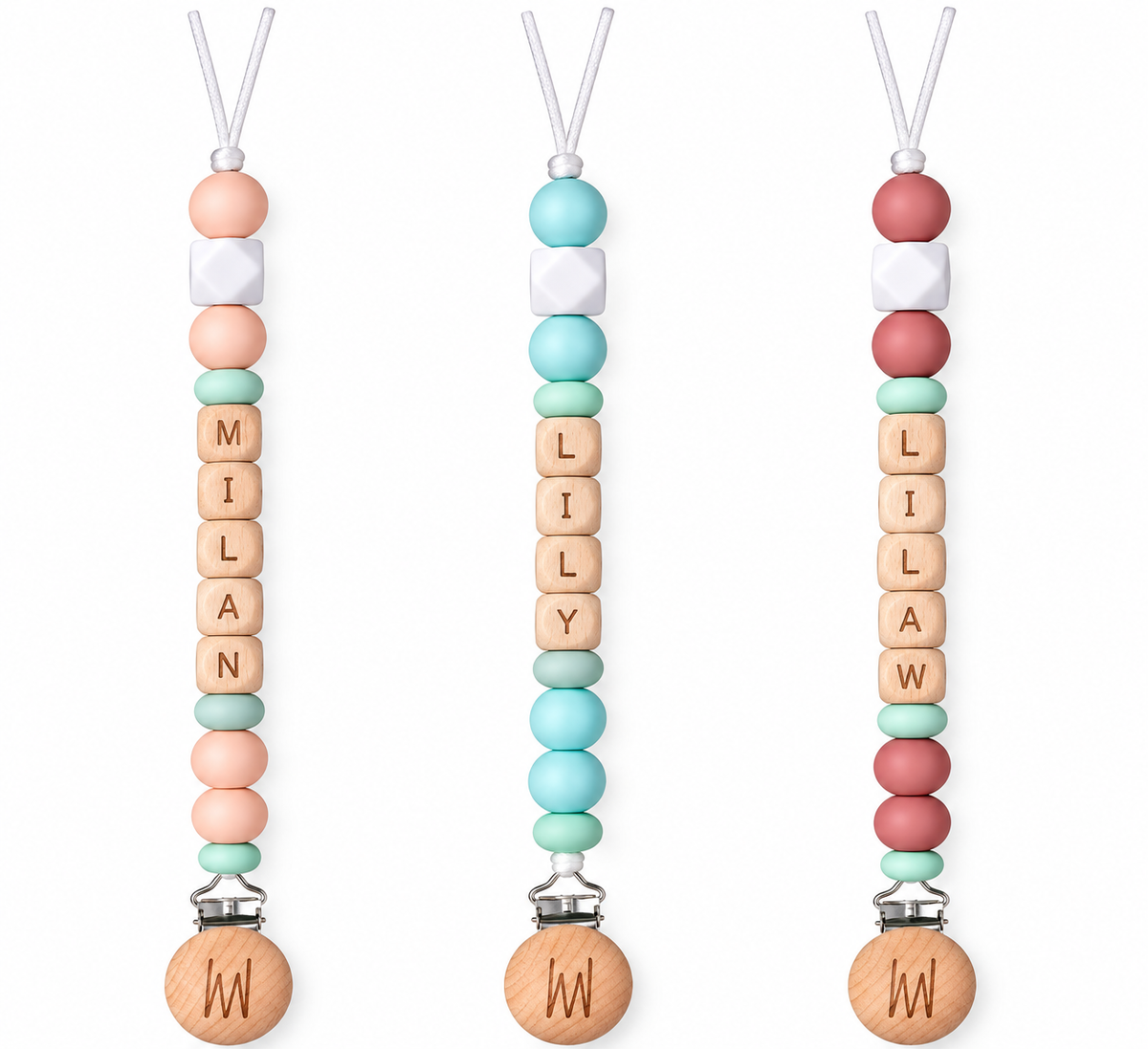 Maple personalized wooden pacifier clip with baby name