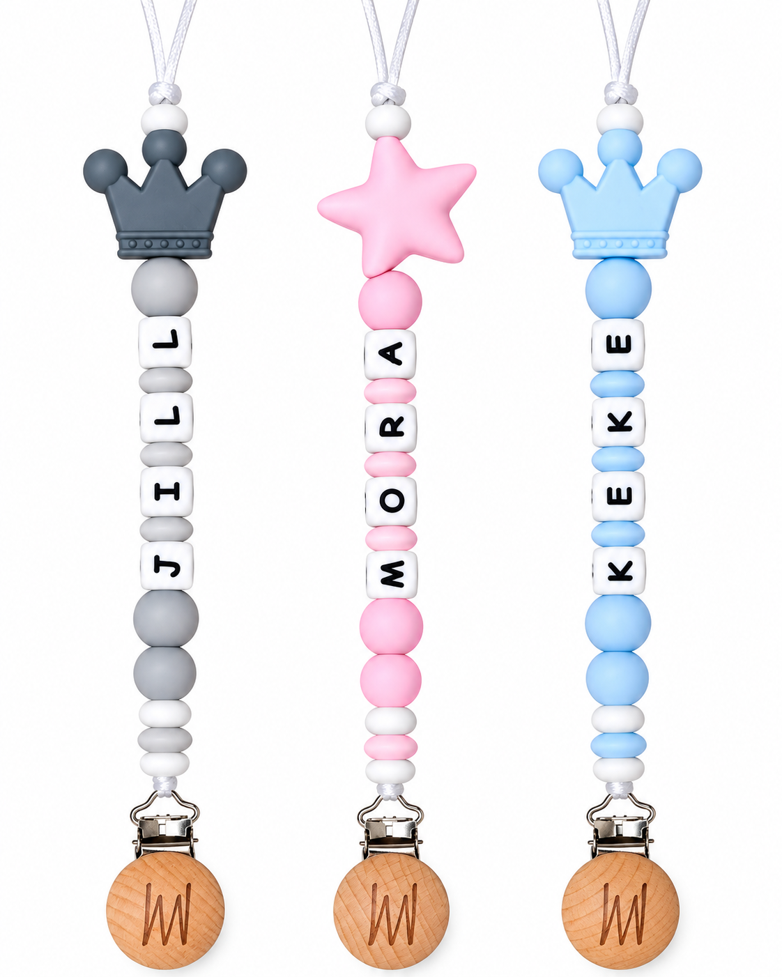 Larch silicone pacifier clip with charm