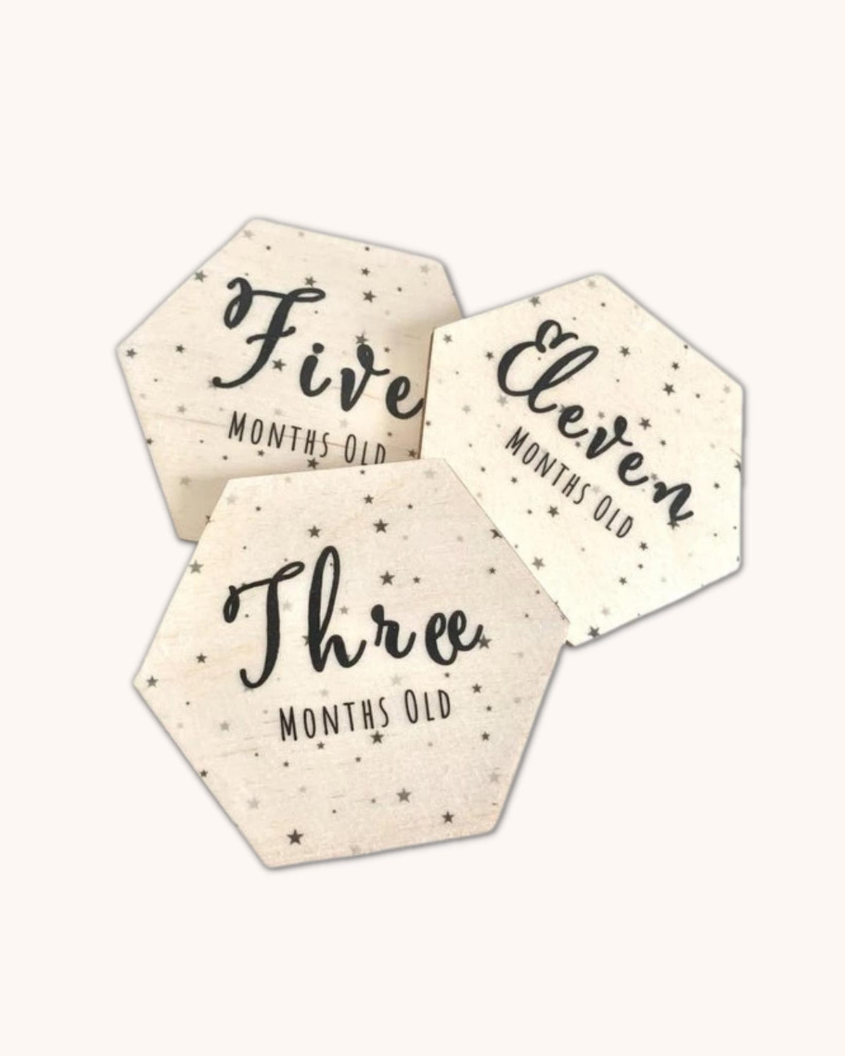 Wooden monthly milestone hexagons for baby photos