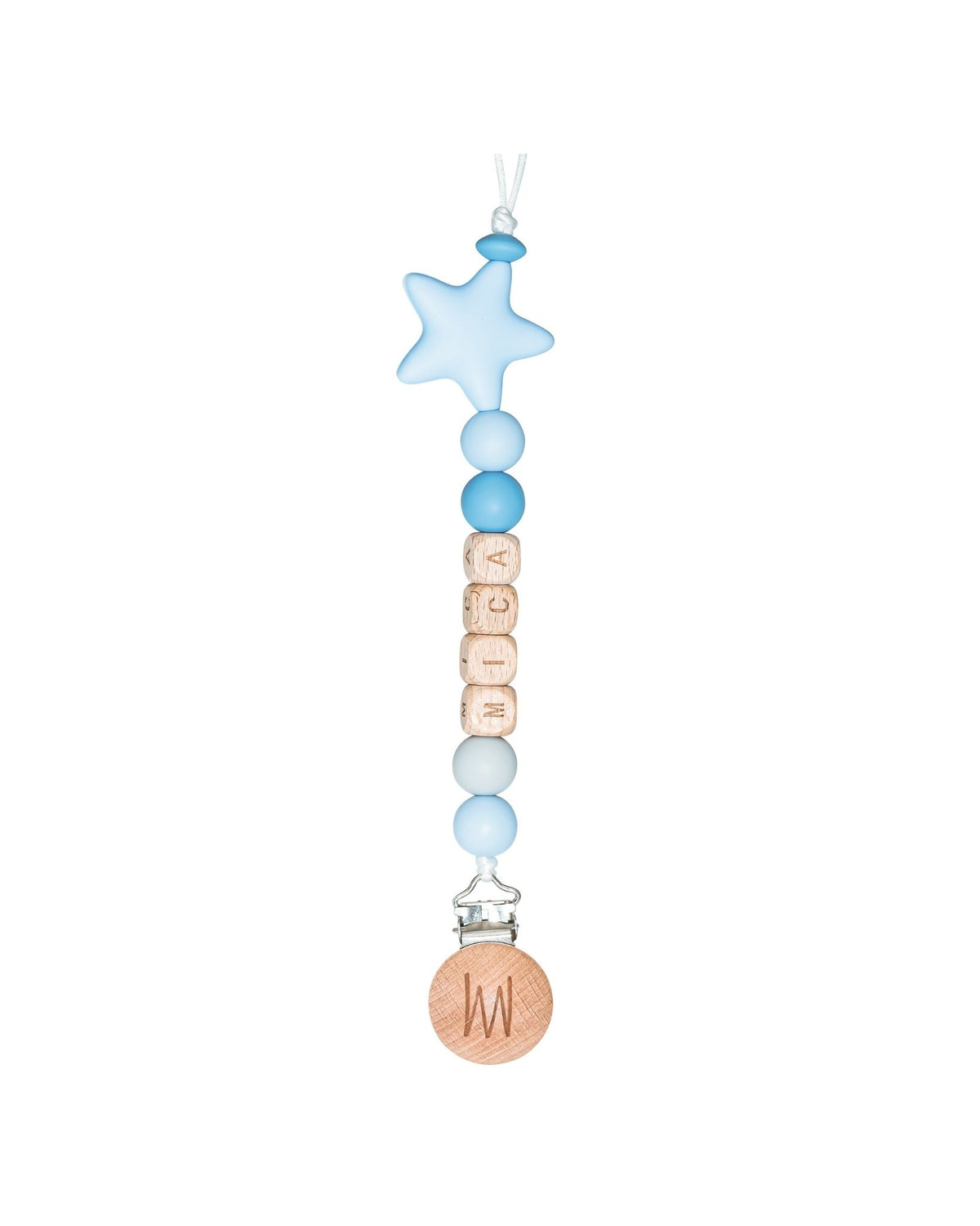 Cedar personalized wooden pacifier clip with baby name and charm, view 5