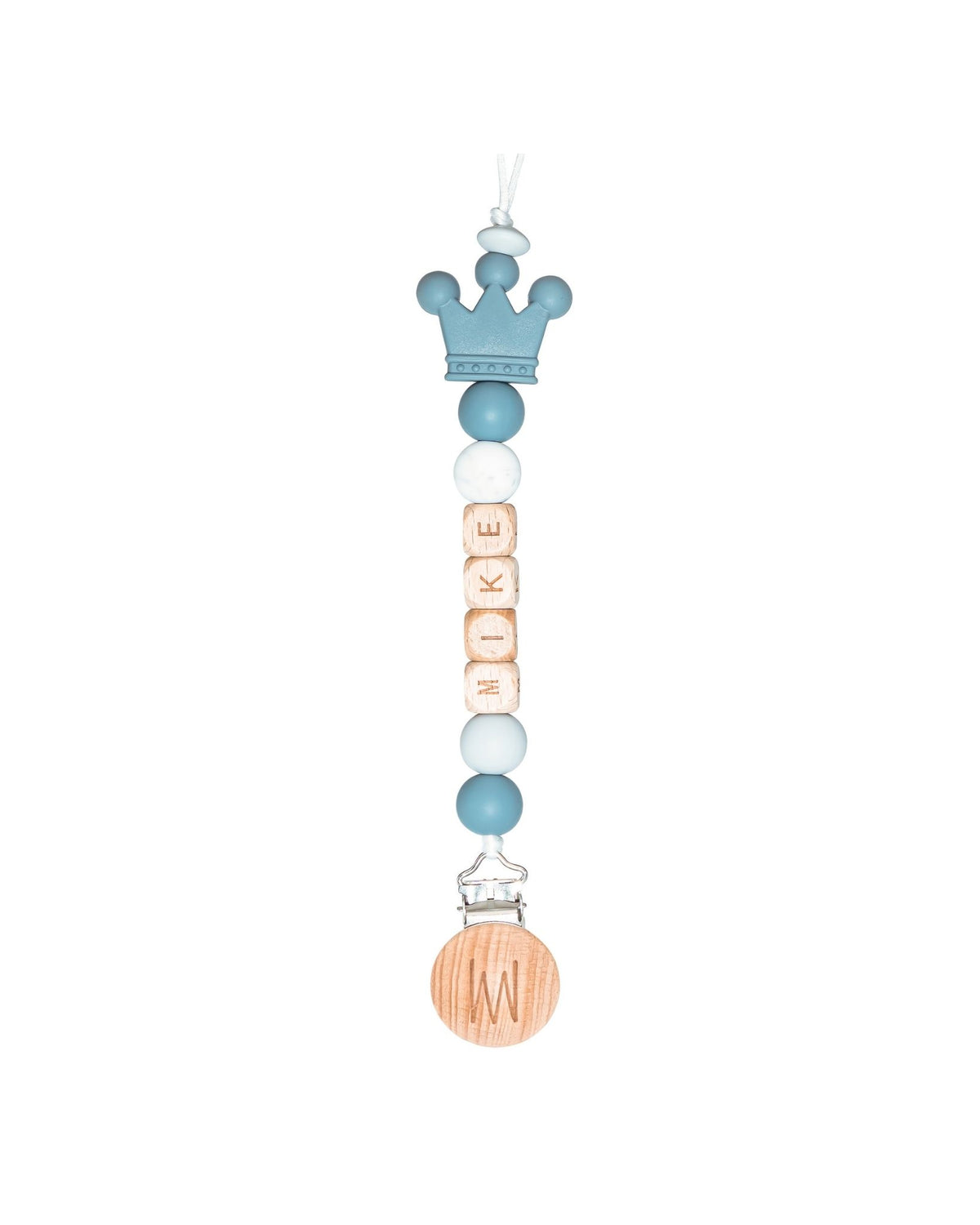 Cedar personalized wooden pacifier clip with baby name and charm, view 4