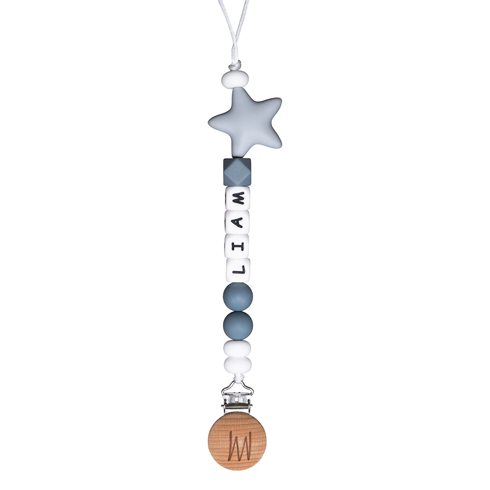 Birch personalized silicone pacifier clip with baby name and charm, view 6