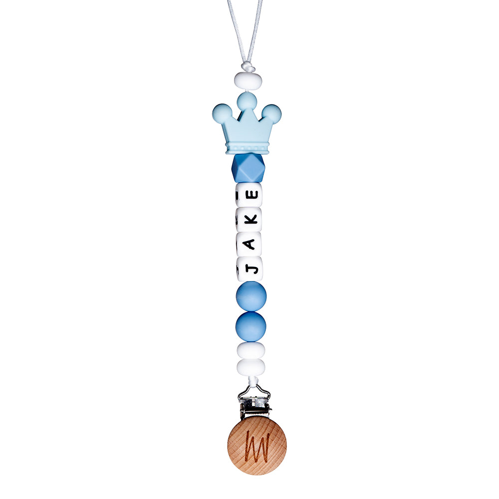 Pine personalized silicone pacifier clip with baby name and charm, view 2