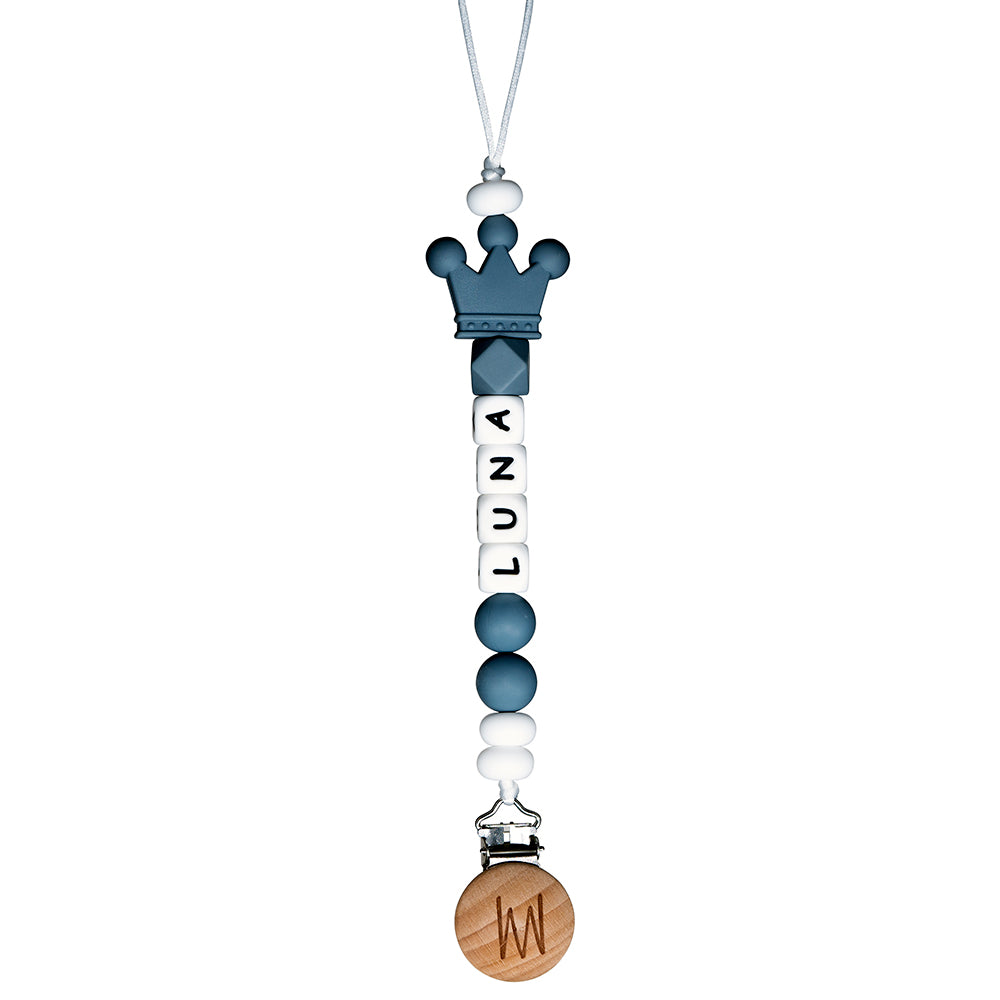 Pine personalized silicone pacifier clip with baby name and charm, view 4
