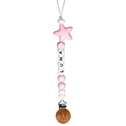 Pine personalized silicone pacifier clip with baby name and charm, view 5