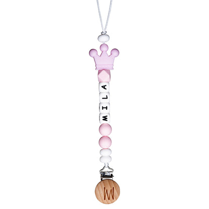 Pine personalized silicone pacifier clip with baby name and charm, view 6