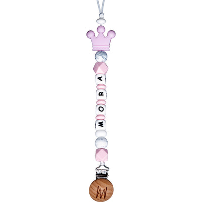 Birch personalized silicone pacifier clip with baby name and charm, view 8