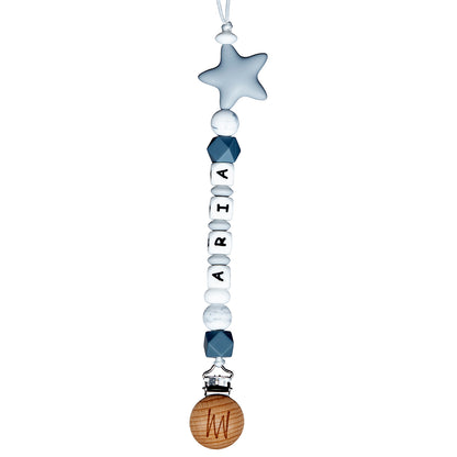 Birch personalized silicone pacifier clip with baby name and charm, view 9