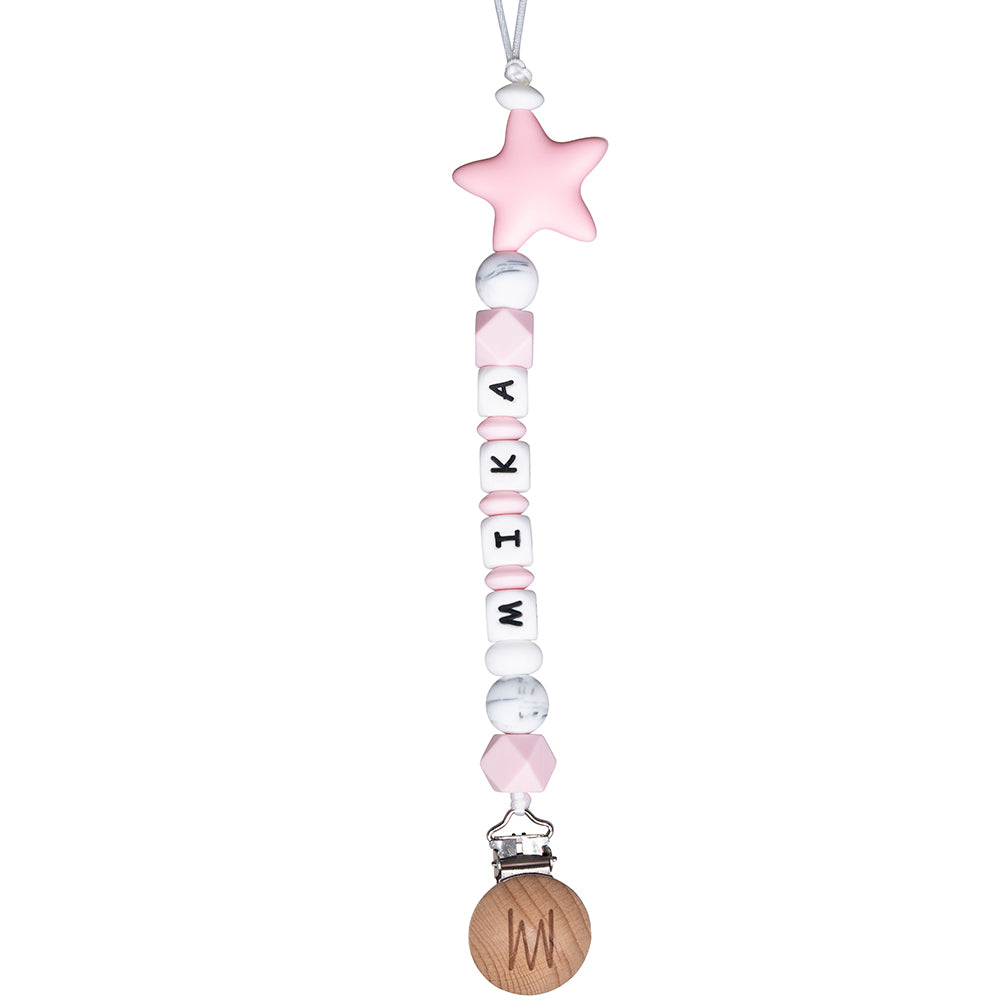 Birch personalized silicone pacifier clip with baby name and charm, view 10
