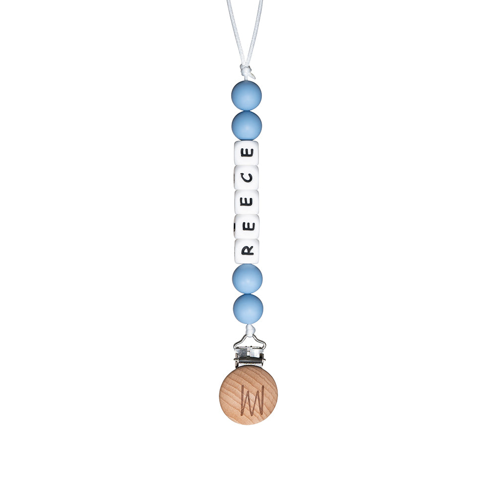 Shortie personalized silicone pacifier clip with baby name, view 3