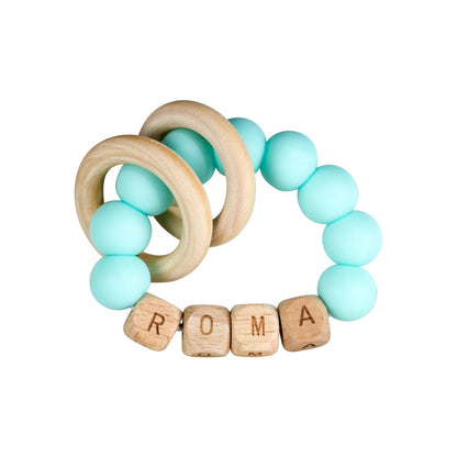 Personalized wooden beaded teething ring with baby name, view 7