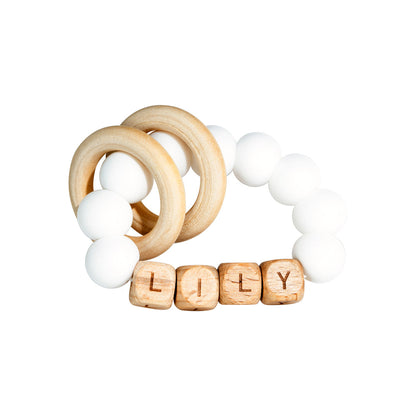 Personalized wooden beaded teething ring with baby name, view 9