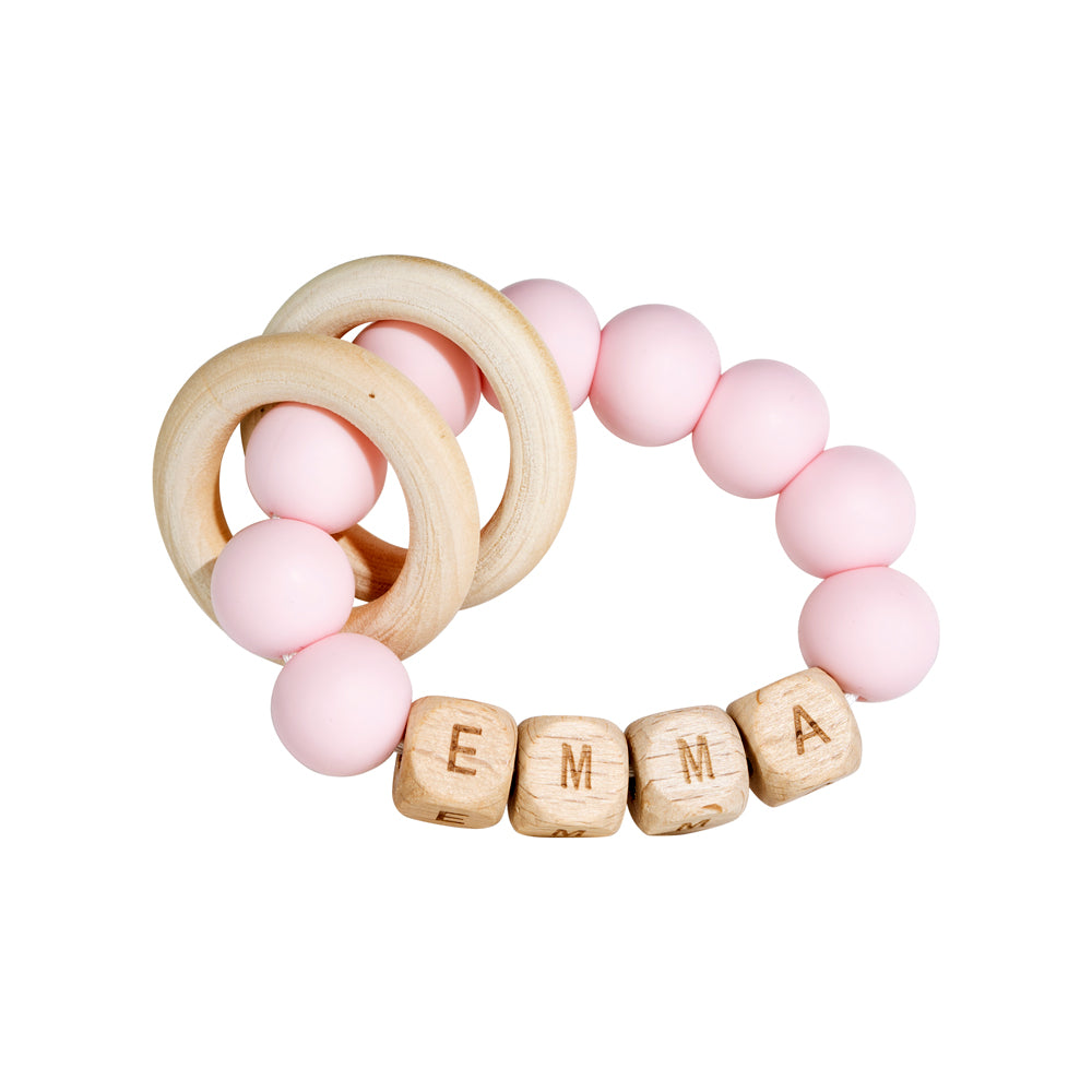 Personalized wooden beaded teething ring with baby name, view 11