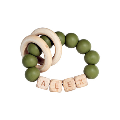 Personalized wooden beaded teething ring with baby name, view 15
