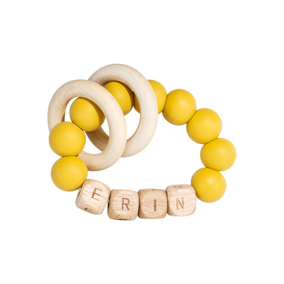 Personalized wooden beaded teething ring with baby name, view 17