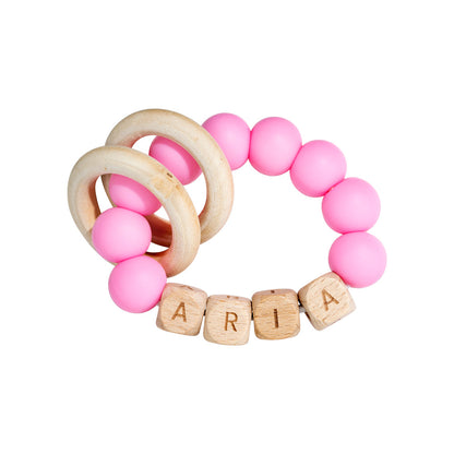 Personalized wooden beaded teething ring with baby name, view 19