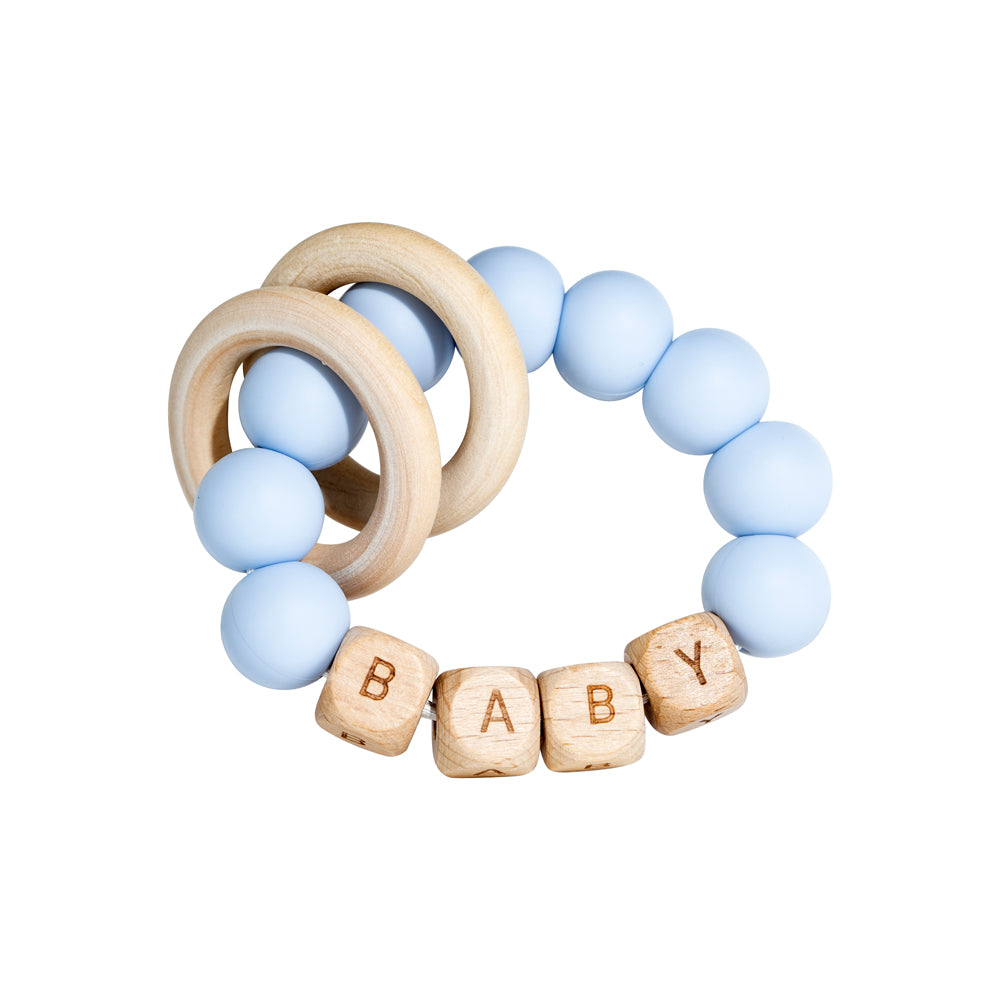 Personalized wooden beaded teething ring with baby name, view 20