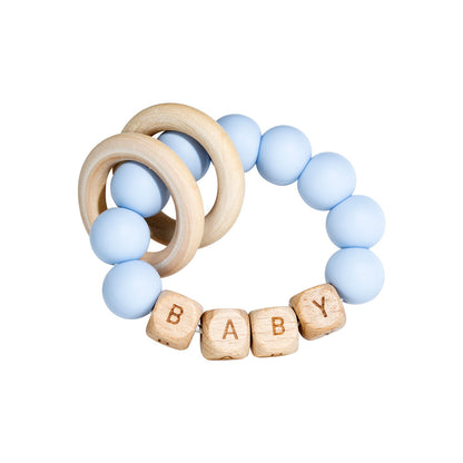 Personalized wooden beaded teething ring with baby name, view 20