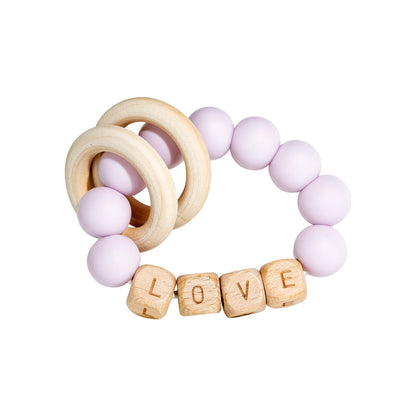 Personalized wooden beaded teething ring with baby name, view 22