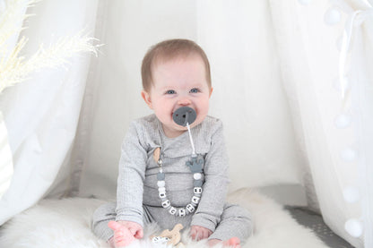 Birch personalized silicone pacifier clip with baby name and charm, view 4