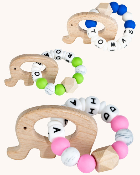 Lilly personalized silicone teething ring with baby name