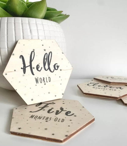 Wooden monthly milestone hexagons for baby photos, view 7