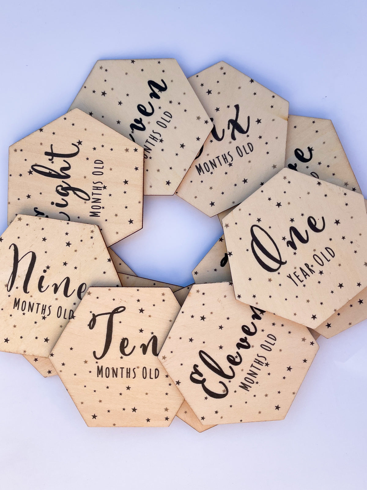 Wooden monthly milestone hexagons for baby photos, view 2