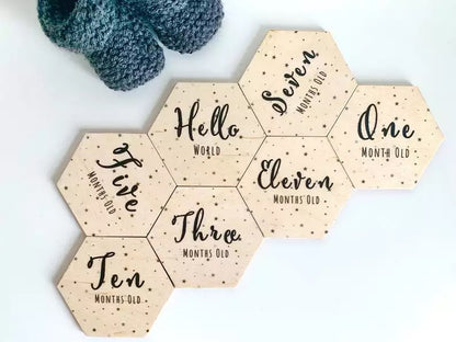 Wooden monthly milestone hexagons for baby photos, view 6