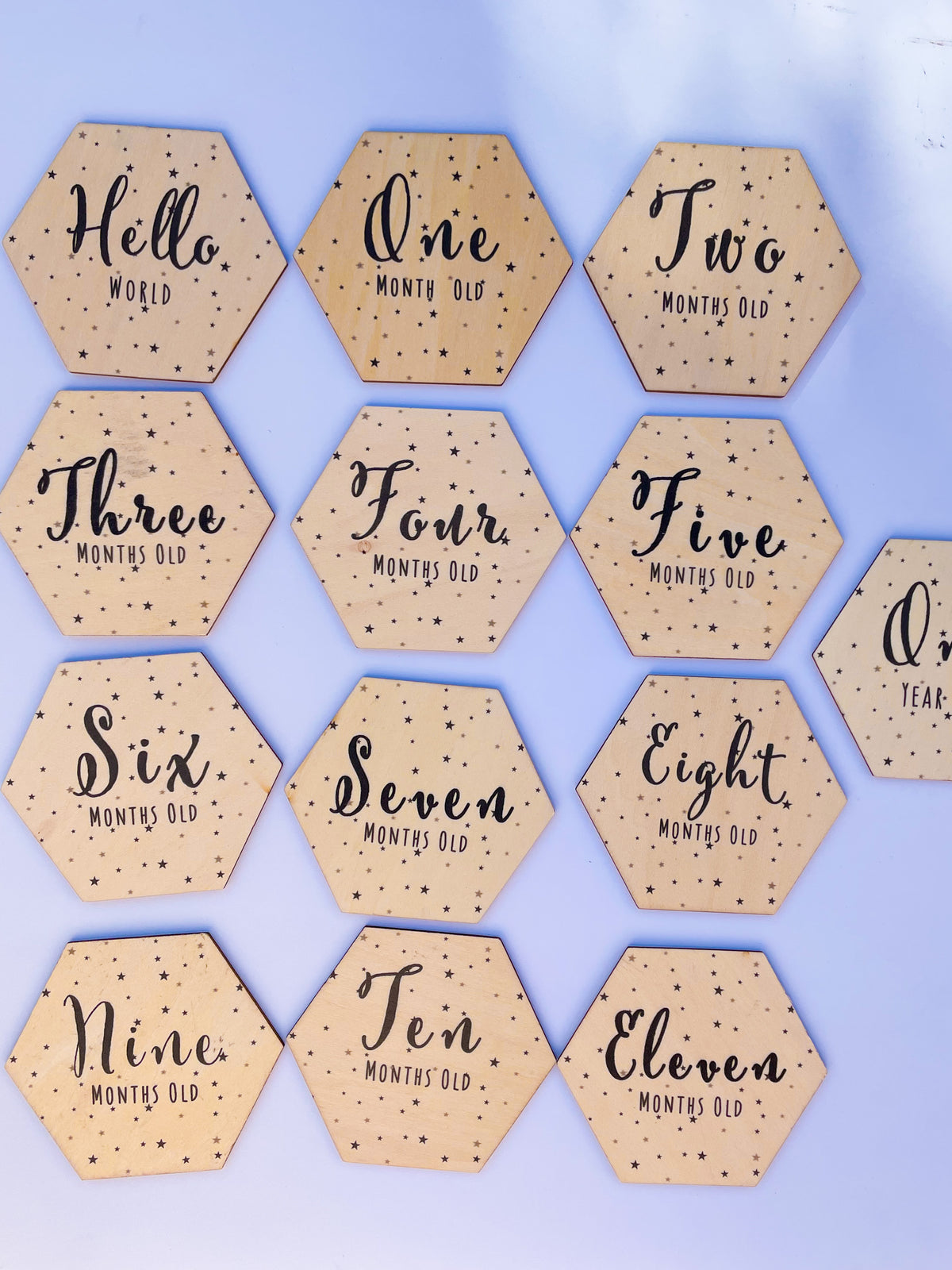 Wooden monthly milestone hexagons for baby photos, view 4